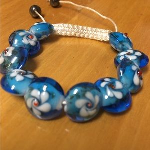Blue glass bead adjustable bracelet.